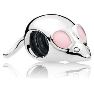 PANDORA Cute Mouse Charm Authentic Silver Pink Enamel Moveable Tail Playful